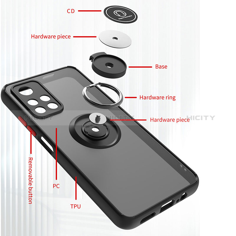 Funda Bumper Silicona y Plastico Mate Carcasa con Magnetico Anillo de dedo Soporte QW2 para Xiaomi Poco M4 Pro 5G