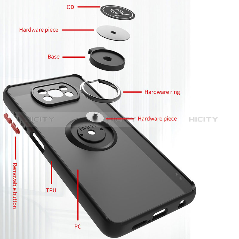 Funda Bumper Silicona y Plastico Mate Carcasa con Magnetico Anillo de dedo Soporte QW2 para Xiaomi Poco X3