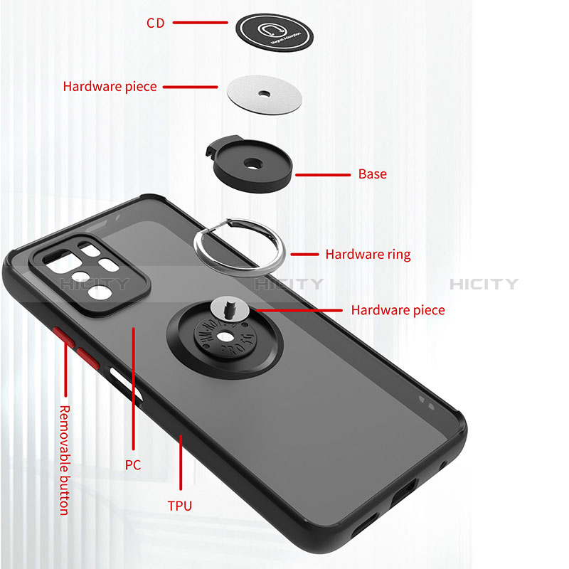 Funda Bumper Silicona y Plastico Mate Carcasa con Magnetico Anillo de dedo Soporte QW2 para Xiaomi Poco X3 GT 5G