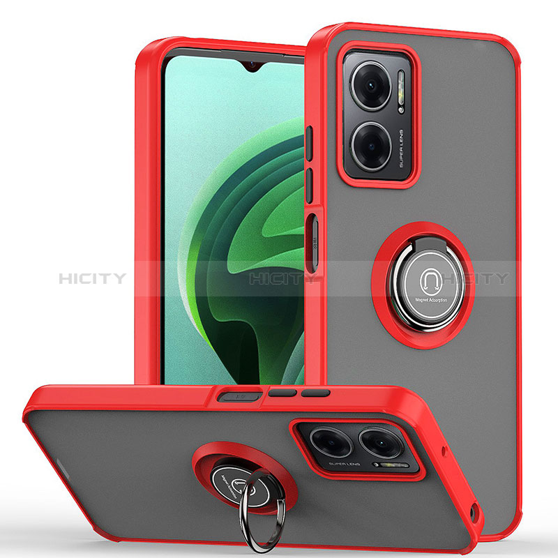 Funda Bumper Silicona y Plastico Mate Carcasa con Magnetico Anillo de dedo Soporte QW2 para Xiaomi Redmi 10 5G Rojo
