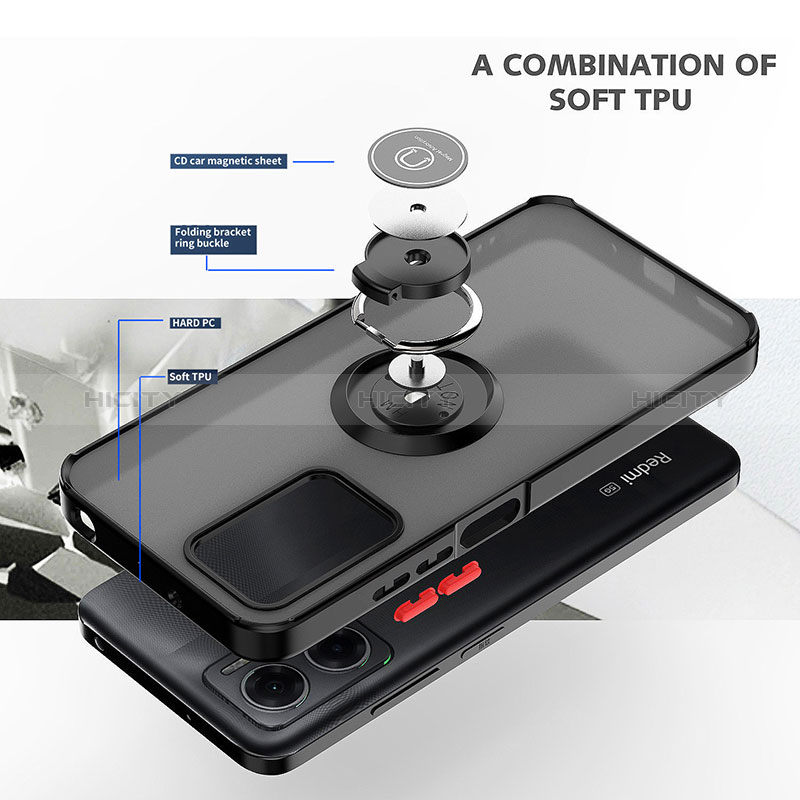 Funda Bumper Silicona y Plastico Mate Carcasa con Magnetico Anillo de dedo Soporte QW2 para Xiaomi Redmi 11 Prime 5G