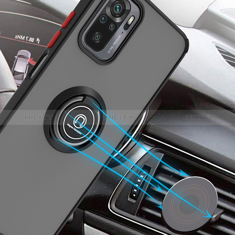 Funda Bumper Silicona y Plastico Mate Carcasa con Magnetico Anillo de dedo Soporte QW2 para Xiaomi Redmi Note 10 4G