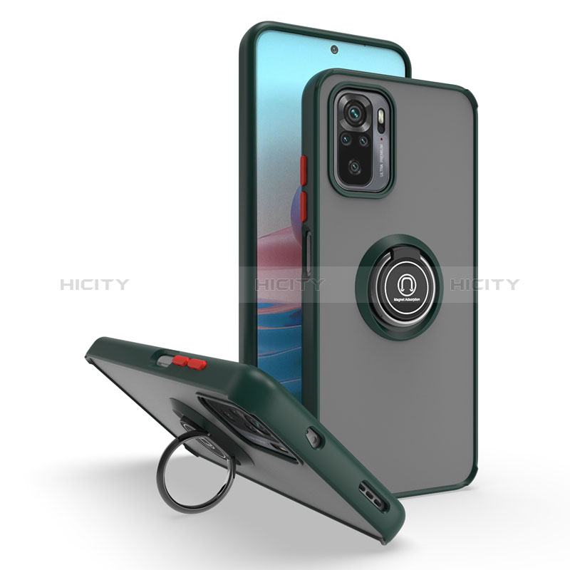 Funda Bumper Silicona y Plastico Mate Carcasa con Magnetico Anillo de dedo Soporte QW2 para Xiaomi Redmi Note 10 4G