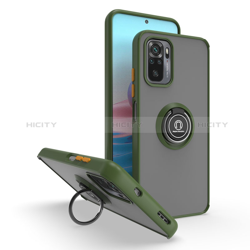 Funda Bumper Silicona y Plastico Mate Carcasa con Magnetico Anillo de dedo Soporte QW2 para Xiaomi Redmi Note 10 4G Ejercito Verde