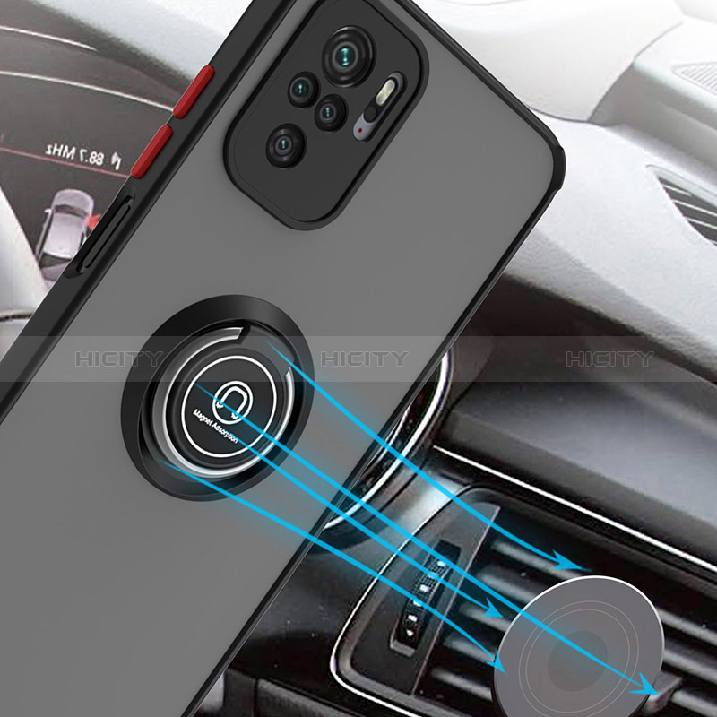 Funda Bumper Silicona y Plastico Mate Carcasa con Magnetico Anillo de dedo Soporte QW2 para Xiaomi Redmi Note 10 Pro Max