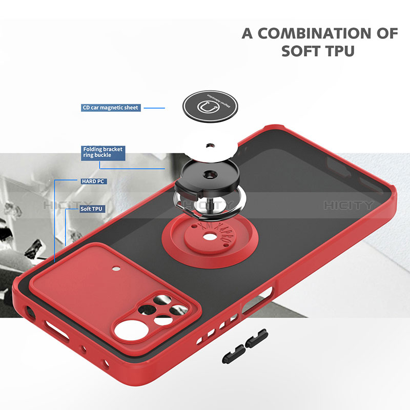 Funda Bumper Silicona y Plastico Mate Carcasa con Magnetico Anillo de dedo Soporte QW2 para Xiaomi Redmi Note 11E Pro 5G