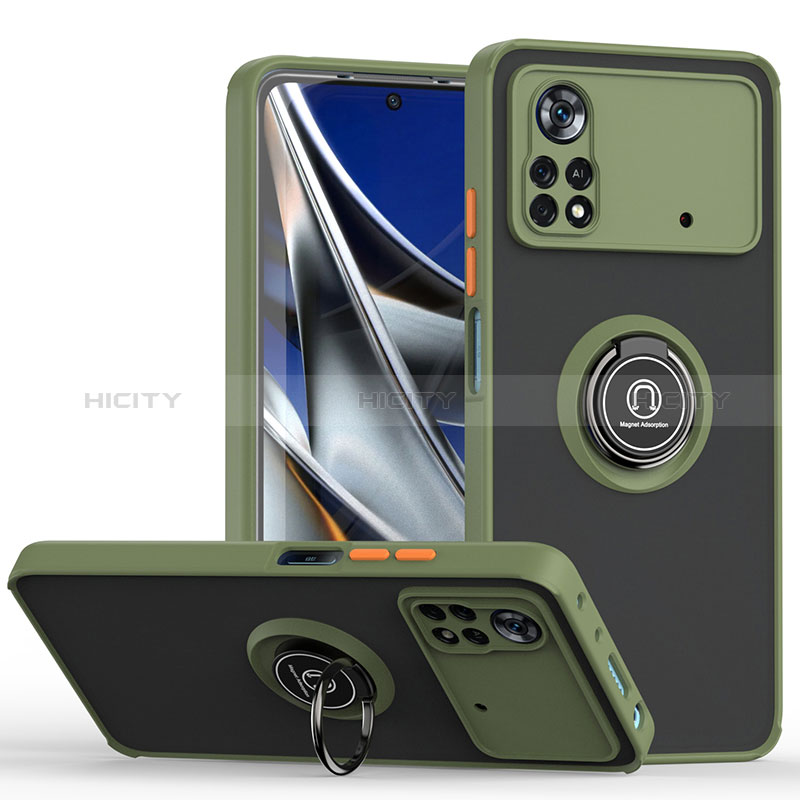 Funda Bumper Silicona y Plastico Mate Carcasa con Magnetico Anillo de dedo Soporte QW2 para Xiaomi Redmi Note 11E Pro 5G