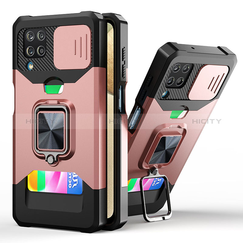 Funda Bumper Silicona y Plastico Mate Carcasa con Magnetico Anillo de dedo Soporte QW3 para Samsung Galaxy M12