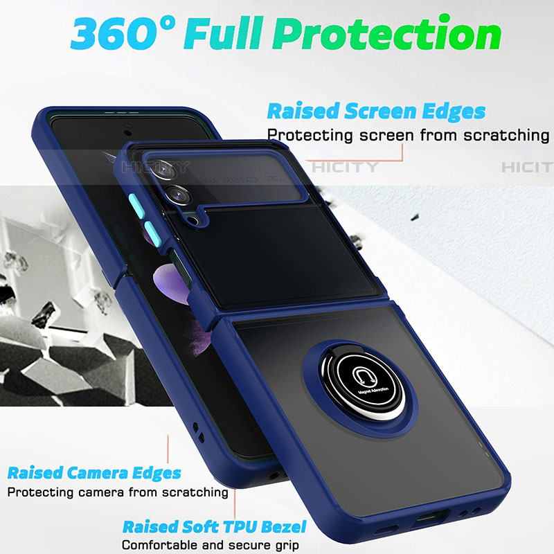 Funda Bumper Silicona y Plastico Mate Carcasa con Magnetico Anillo de dedo Soporte QW3 para Samsung Galaxy Z Flip4 5G