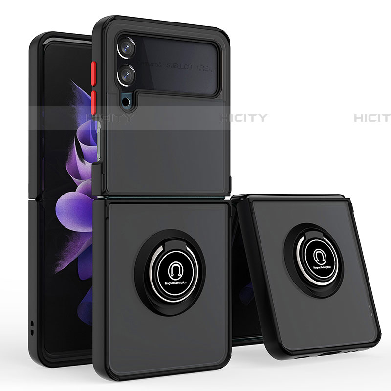 Funda Bumper Silicona y Plastico Mate Carcasa con Magnetico Anillo de dedo Soporte QW3 para Samsung Galaxy Z Flip4 5G