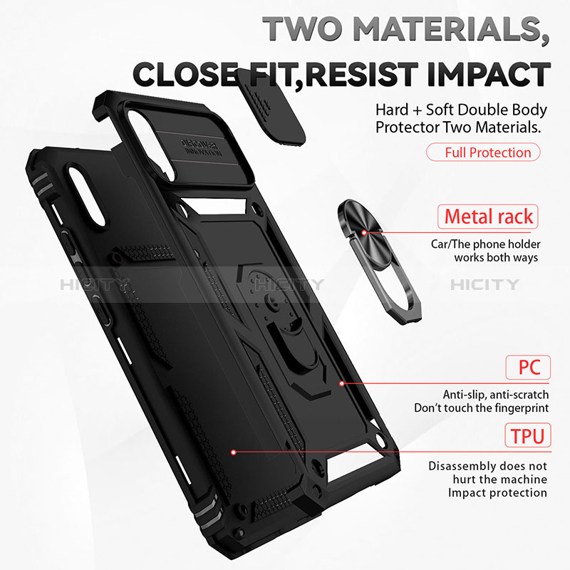 Funda Bumper Silicona y Plastico Mate Carcasa con Magnetico Anillo de dedo Soporte QW3 para Xiaomi Redmi 9A