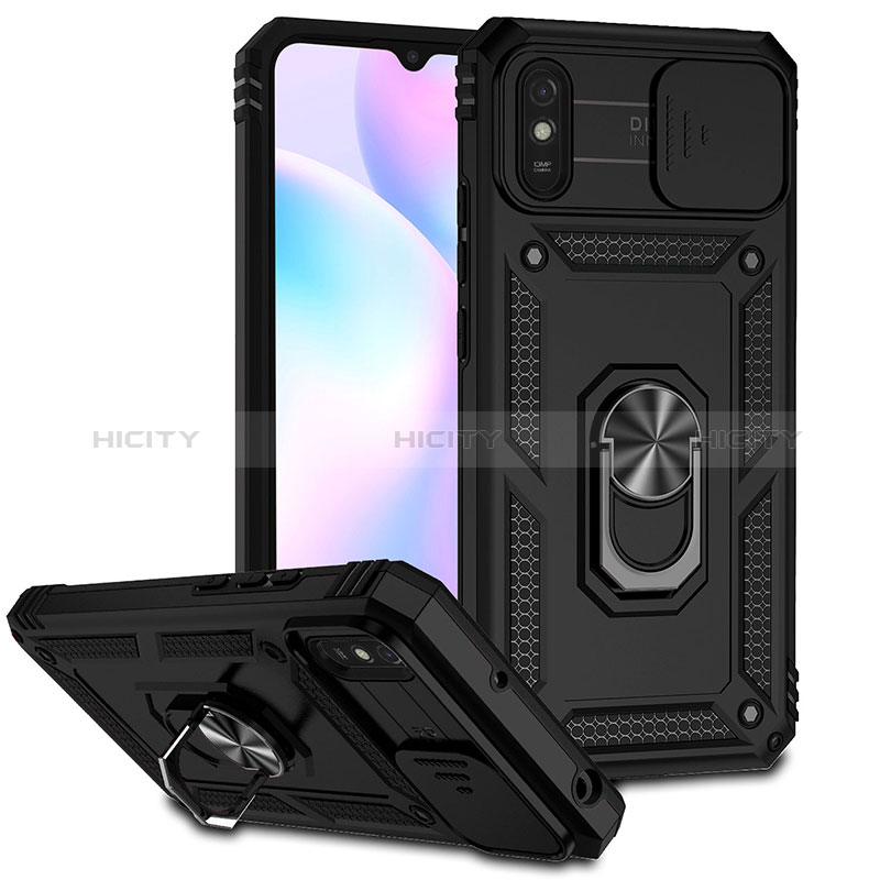 Funda Bumper Silicona y Plastico Mate Carcasa con Magnetico Anillo de dedo Soporte QW3 para Xiaomi Redmi 9AT