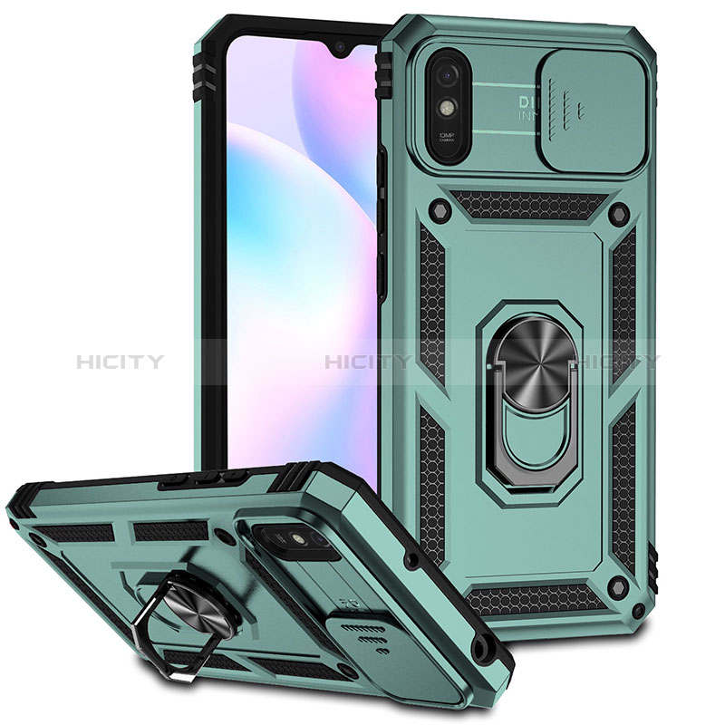 Funda Bumper Silicona y Plastico Mate Carcasa con Magnetico Anillo de dedo Soporte QW3 para Xiaomi Redmi 9AT Verde