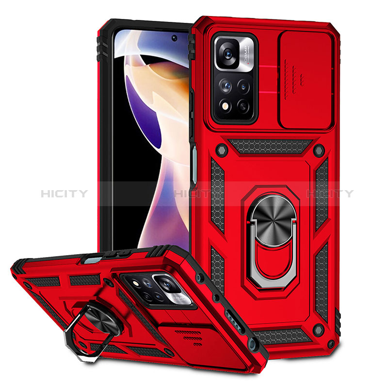 Funda Bumper Silicona y Plastico Mate Carcasa con Magnetico Anillo de dedo Soporte QW3 para Xiaomi Redmi Note 11 Pro+ Plus 5G