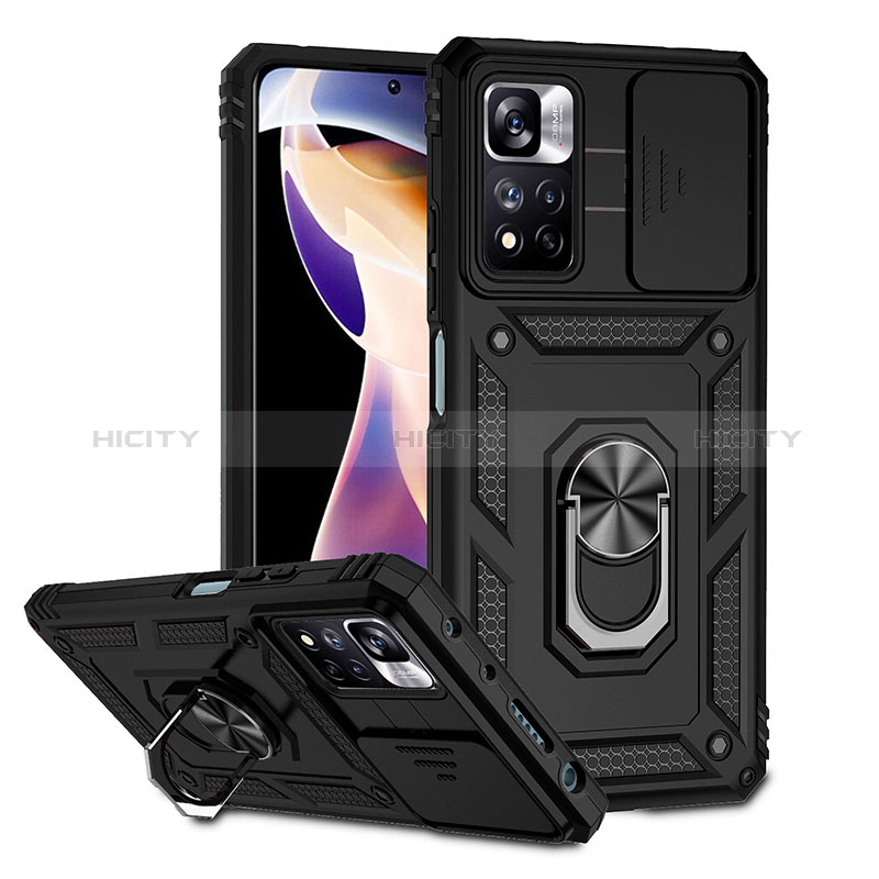 Funda Bumper Silicona y Plastico Mate Carcasa con Magnetico Anillo de dedo Soporte QW3 para Xiaomi Redmi Note 11 Pro+ Plus 5G