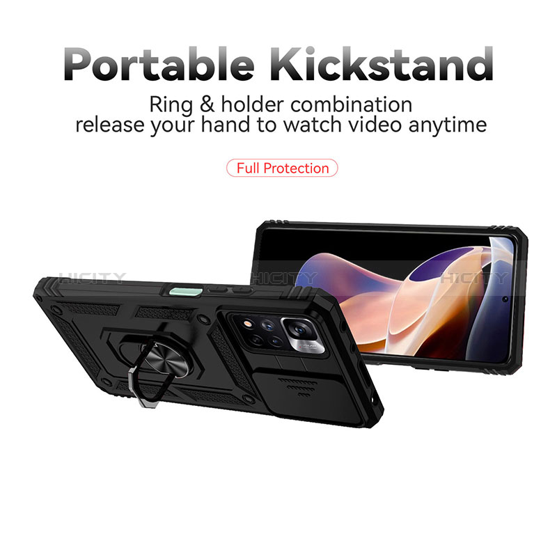 Funda Bumper Silicona y Plastico Mate Carcasa con Magnetico Anillo de dedo Soporte QW3 para Xiaomi Redmi Note 11 Pro+ Plus 5G