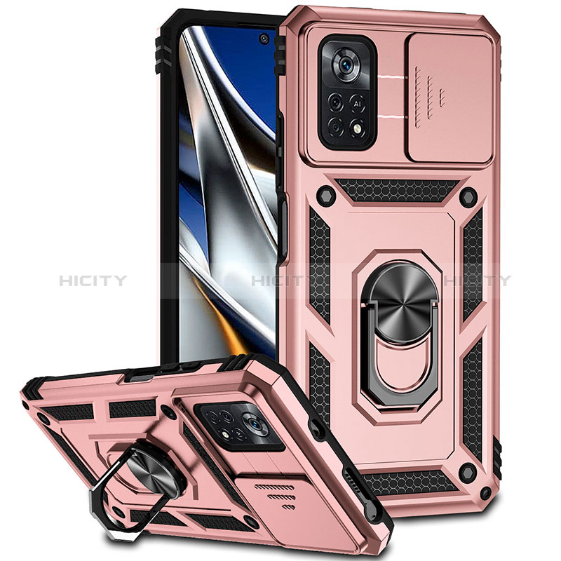 Funda Bumper Silicona y Plastico Mate Carcasa con Magnetico Anillo de dedo Soporte QW3 para Xiaomi Redmi Note 11E Pro 5G