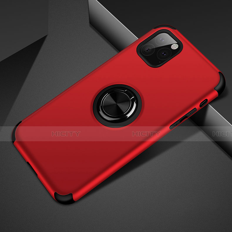 Funda Bumper Silicona y Plastico Mate Carcasa con Magnetico Anillo de dedo Soporte R01 para Apple iPhone 11 Pro Rojo