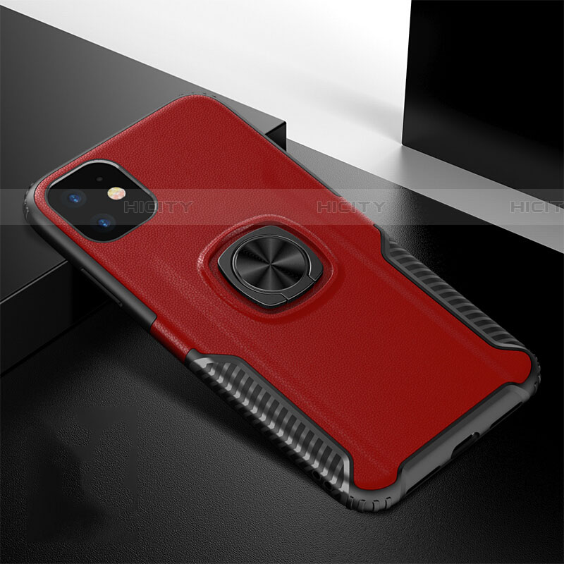 Funda Bumper Silicona y Plastico Mate Carcasa con Magnetico Anillo de dedo Soporte R01 para Apple iPhone 11 Rojo
