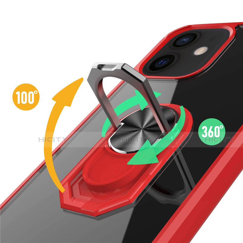 Funda Bumper Silicona y Plastico Mate Carcasa con Magnetico Anillo de dedo Soporte R01 para Apple iPhone 12