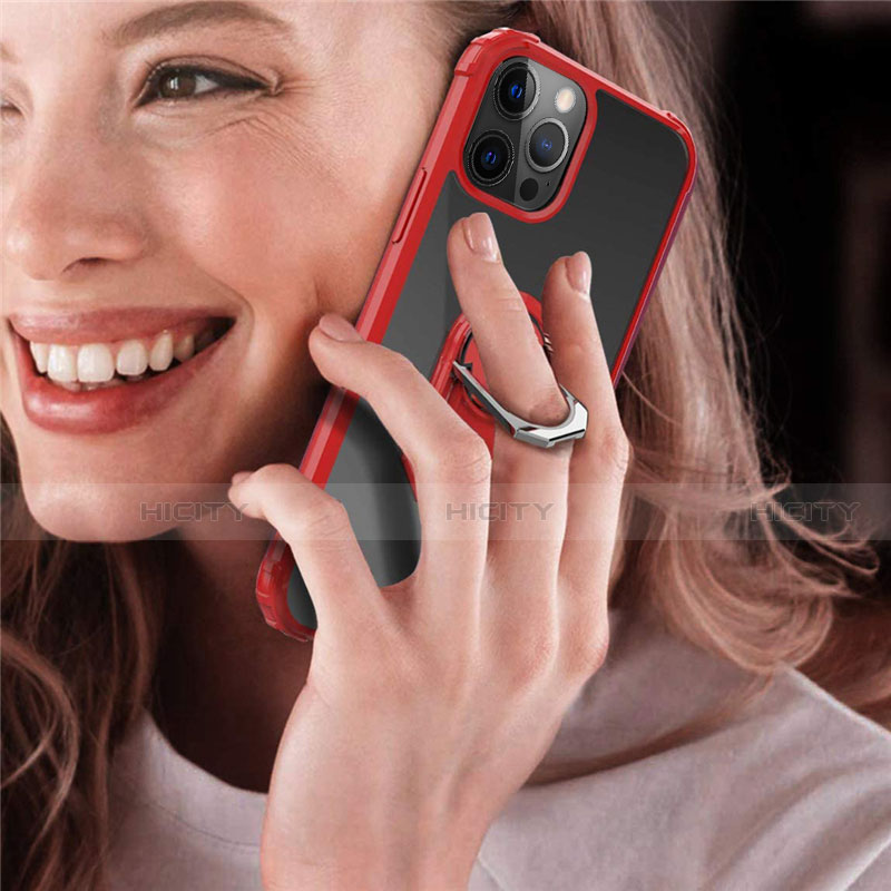 Funda Bumper Silicona y Plastico Mate Carcasa con Magnetico Anillo de dedo Soporte R01 para Apple iPhone 12 Pro Max