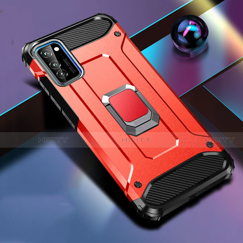 Funda Bumper Silicona y Plastico Mate Carcasa con Magnetico Anillo de dedo Soporte R01 para Huawei Honor View 30 Pro 5G Rojo