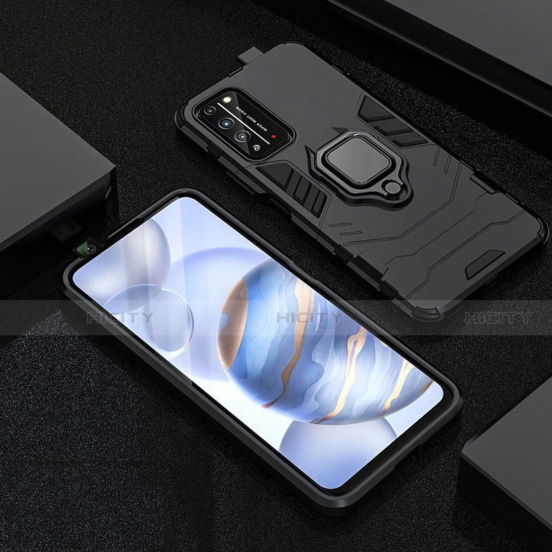 Funda Bumper Silicona y Plastico Mate Carcasa con Magnetico Anillo de dedo Soporte R01 para Huawei Honor X10 5G