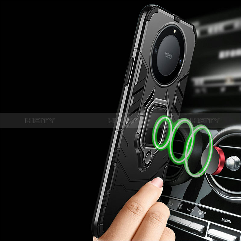 Funda Bumper Silicona y Plastico Mate Carcasa con Magnetico Anillo de dedo Soporte R01 para Huawei Honor X9b 5G