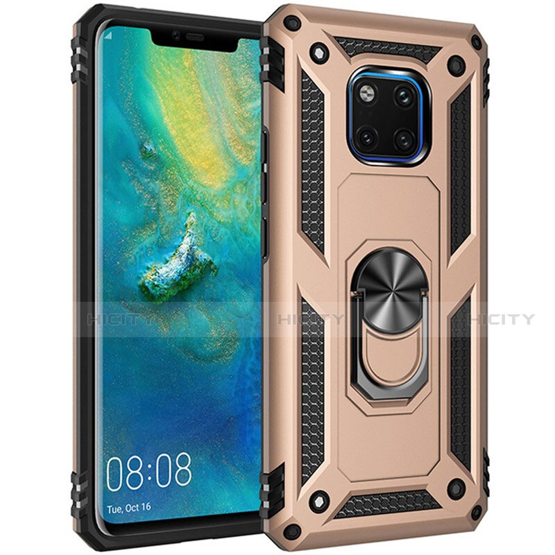 Funda Bumper Silicona y Plastico Mate Carcasa con Magnetico Anillo de dedo Soporte R01 para Huawei Mate 20 Pro Oro