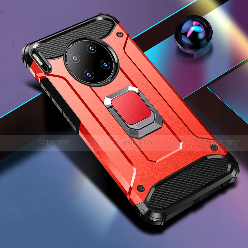 Funda Bumper Silicona y Plastico Mate Carcasa con Magnetico Anillo de dedo Soporte R01 para Huawei Mate 30 Pro 5G Rojo