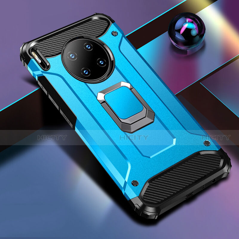 Funda Bumper Silicona y Plastico Mate Carcasa con Magnetico Anillo de dedo Soporte R01 para Huawei Mate 30E Pro 5G Azul