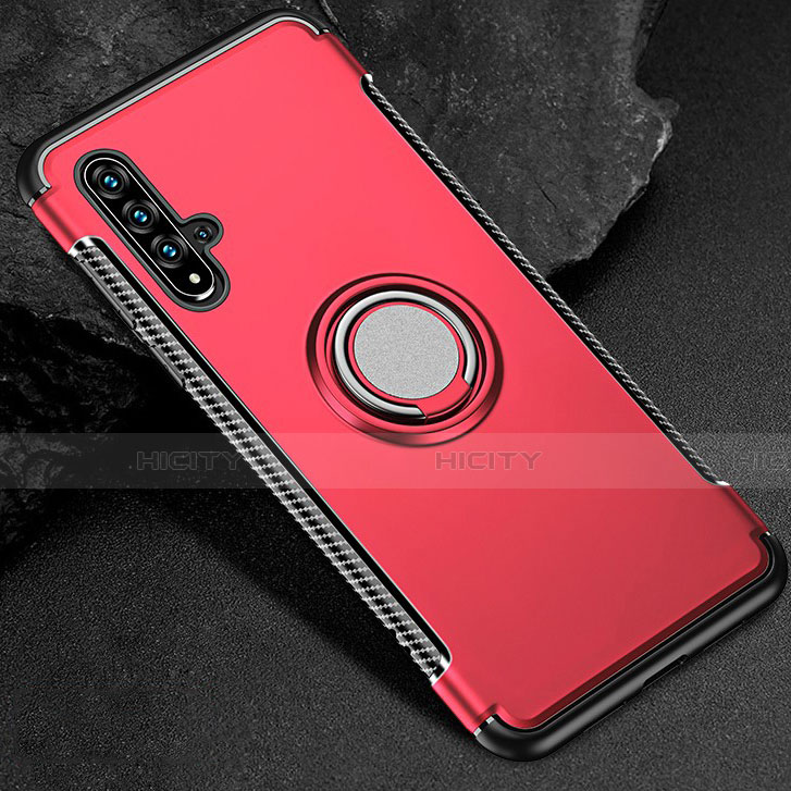 Funda Bumper Silicona y Plastico Mate Carcasa con Magnetico Anillo de dedo Soporte R01 para Huawei Nova 5T Rojo