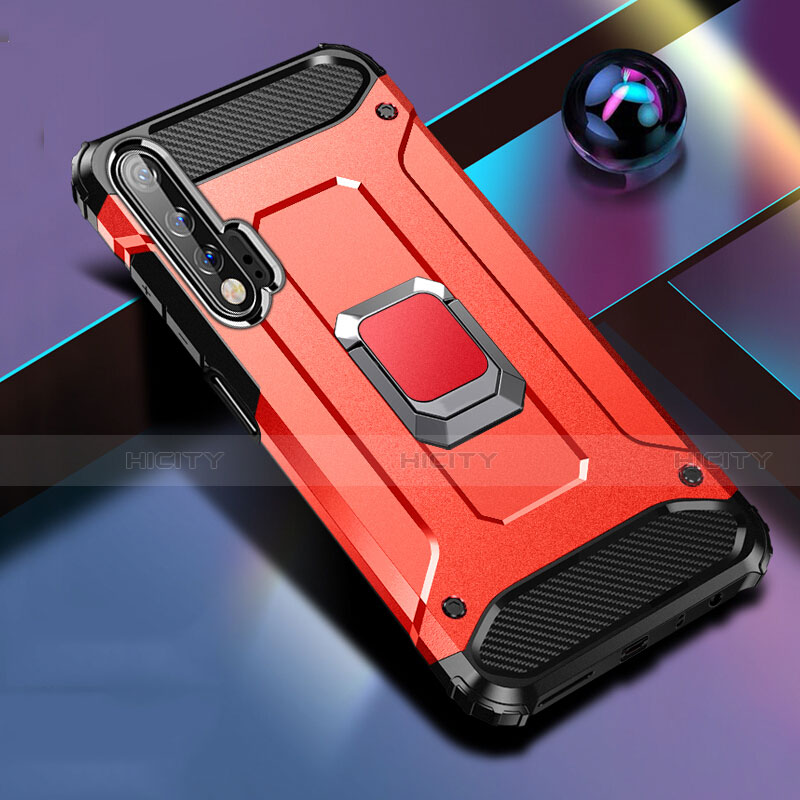 Funda Bumper Silicona y Plastico Mate Carcasa con Magnetico Anillo de dedo Soporte R01 para Huawei Nova 6 Rojo