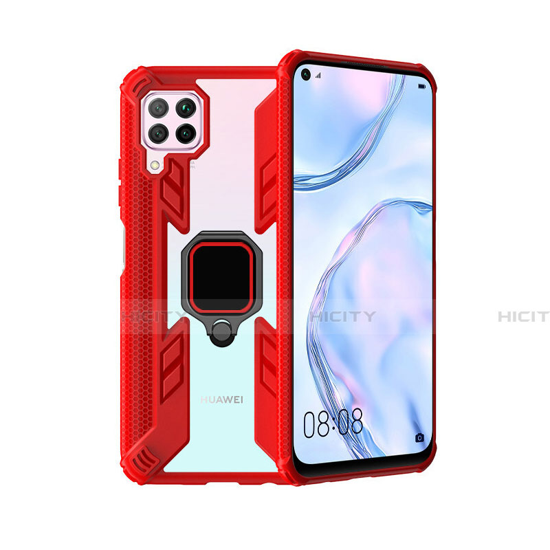 Funda Bumper Silicona y Plastico Mate Carcasa con Magnetico Anillo de dedo Soporte R01 para Huawei Nova 6 SE Rojo