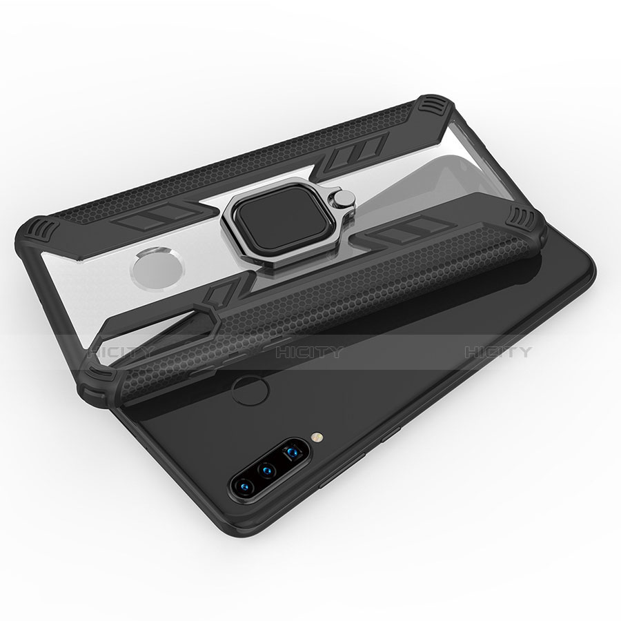 Funda Bumper Silicona y Plastico Mate Carcasa con Magnetico Anillo de dedo Soporte R01 para Huawei P30 Lite New Edition