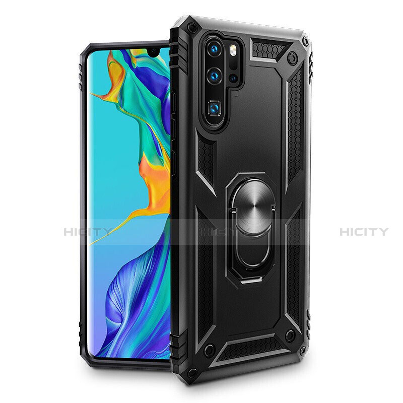 Funda Bumper Silicona y Plastico Mate Carcasa con Magnetico Anillo de dedo Soporte R01 para Huawei P30 Pro New Edition