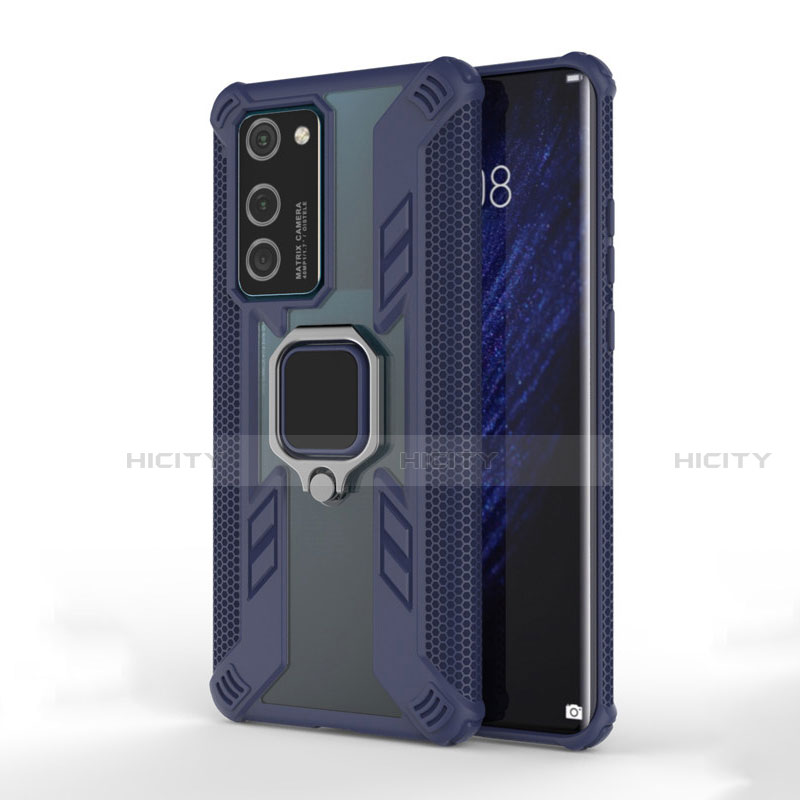 Funda Bumper Silicona y Plastico Mate Carcasa con Magnetico Anillo de dedo Soporte R01 para Huawei P40 Azul