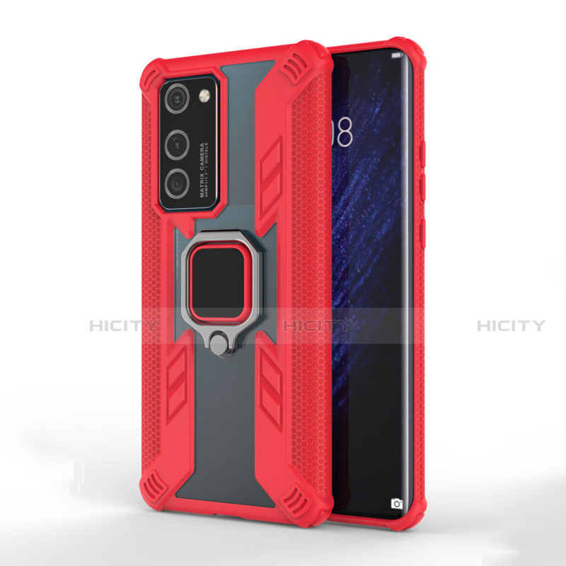 Funda Bumper Silicona y Plastico Mate Carcasa con Magnetico Anillo de dedo Soporte R01 para Huawei P40 Rojo