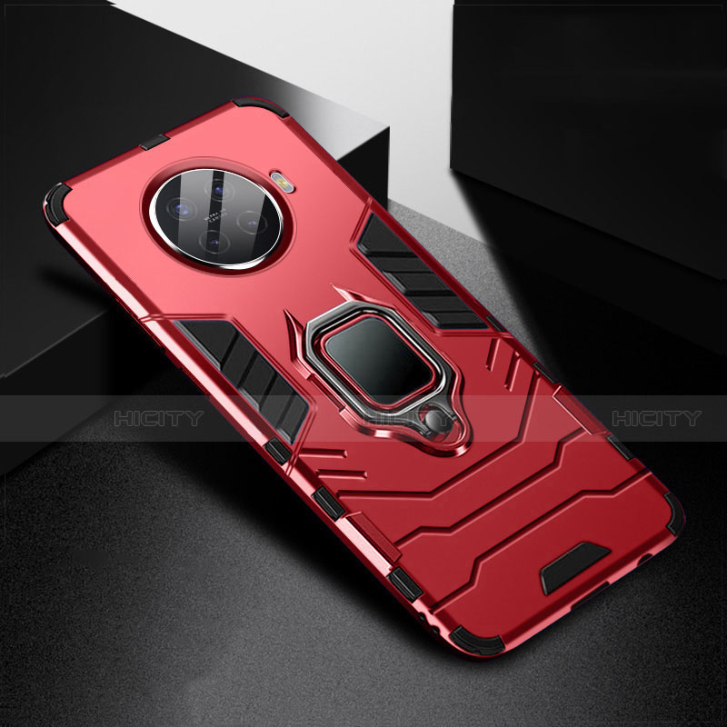 Funda Bumper Silicona y Plastico Mate Carcasa con Magnetico Anillo de dedo Soporte R01 para Oppo Ace2 Rojo