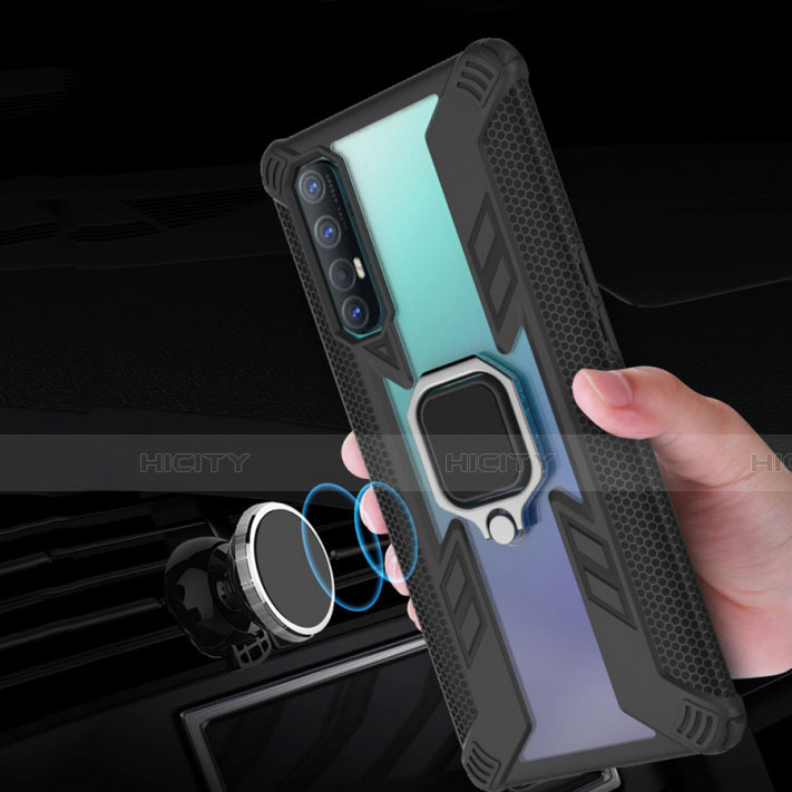 Funda Bumper Silicona y Plastico Mate Carcasa con Magnetico Anillo de dedo Soporte R01 para Oppo Find X2 Neo