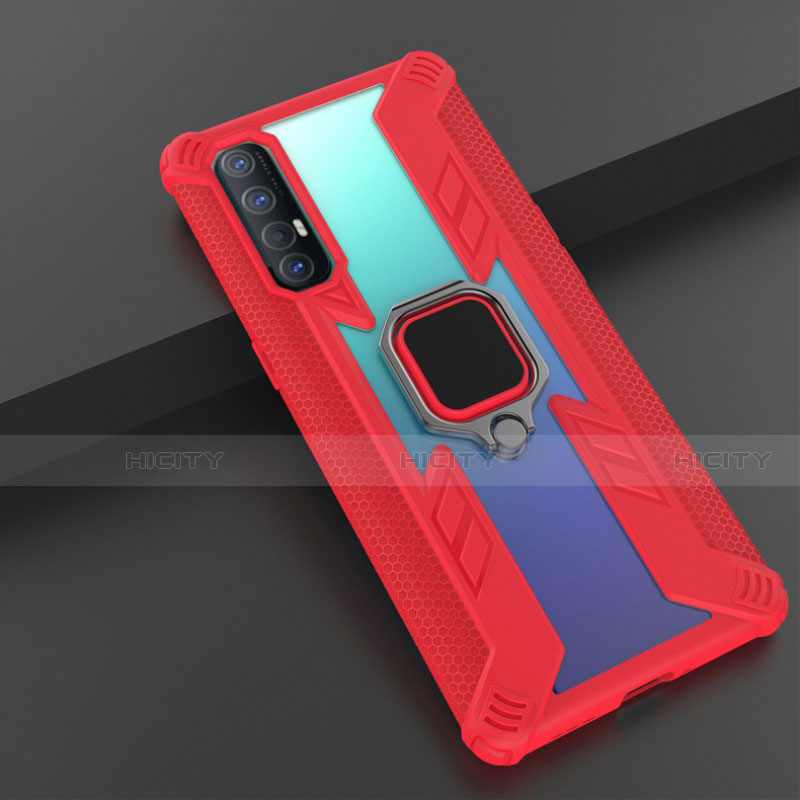 Funda Bumper Silicona y Plastico Mate Carcasa con Magnetico Anillo de dedo Soporte R01 para Oppo Find X2 Neo Rojo