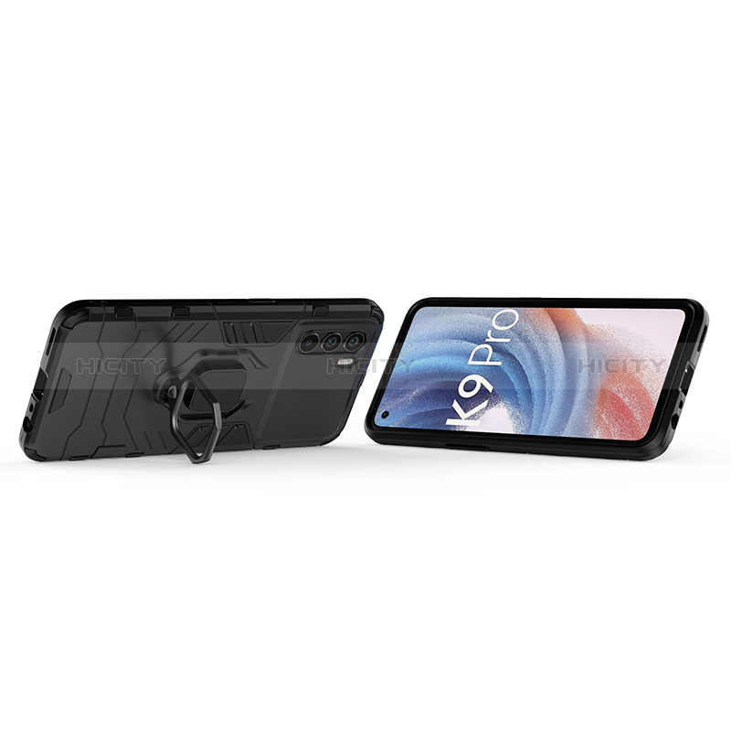 Funda Bumper Silicona y Plastico Mate Carcasa con Magnetico Anillo de dedo Soporte R01 para Oppo K9 Pro 5G