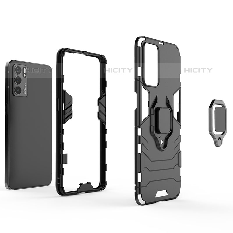 Funda Bumper Silicona y Plastico Mate Carcasa con Magnetico Anillo de dedo Soporte R01 para Oppo Reno6 Pro 5G India