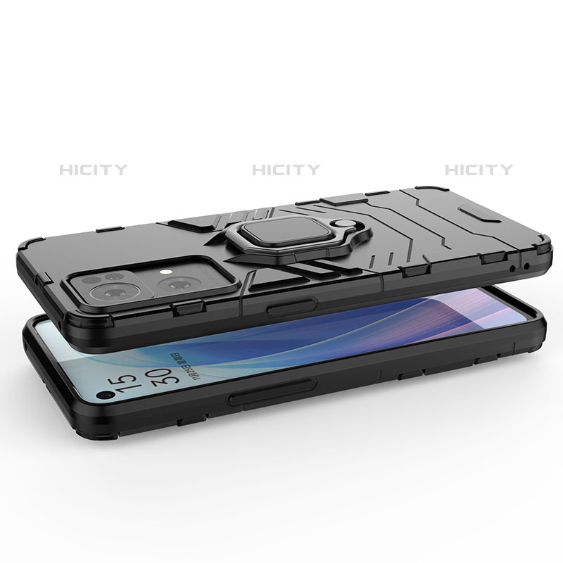 Funda Bumper Silicona y Plastico Mate Carcasa con Magnetico Anillo de dedo Soporte R01 para Oppo Reno7 Pro 5G