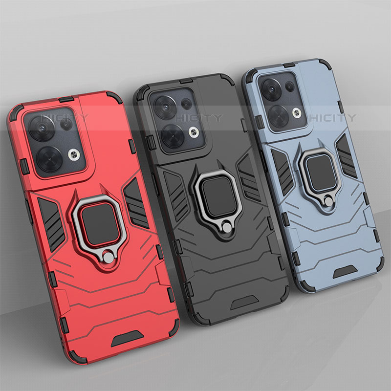 Funda Bumper Silicona y Plastico Mate Carcasa con Magnetico Anillo de dedo Soporte R01 para Oppo Reno8 Pro 5G