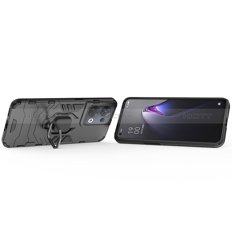 Funda Bumper Silicona y Plastico Mate Carcasa con Magnetico Anillo de dedo Soporte R01 para Oppo Reno9 Pro+ Plus 5G