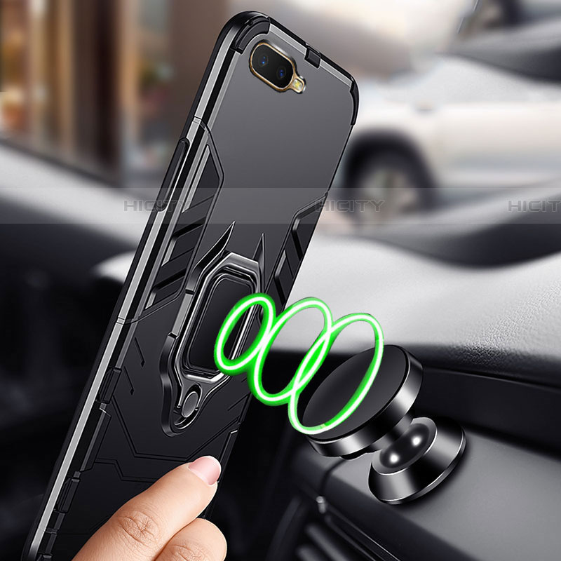 Funda Bumper Silicona y Plastico Mate Carcasa con Magnetico Anillo de dedo Soporte R01 para Oppo RX17 Neo