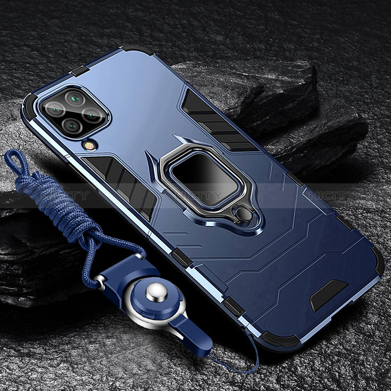 Funda Bumper Silicona y Plastico Mate Carcasa con Magnetico Anillo de dedo Soporte R01 para Samsung Galaxy A12 Nacho Azul