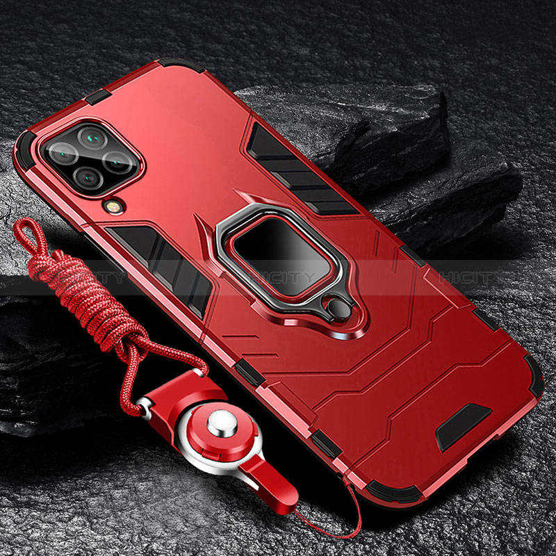 Funda Bumper Silicona y Plastico Mate Carcasa con Magnetico Anillo de dedo Soporte R01 para Samsung Galaxy A42 5G Rojo