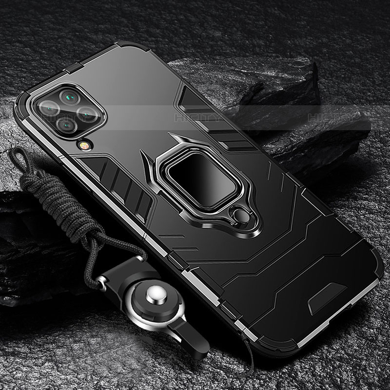 Funda Bumper Silicona y Plastico Mate Carcasa con Magnetico Anillo de dedo Soporte R01 para Samsung Galaxy M32 4G Negro
